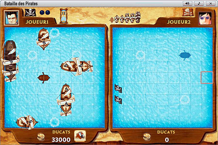Bataille des Pirates Jeu avec des tirs manqués, des bateaux touchés et des navires coulés